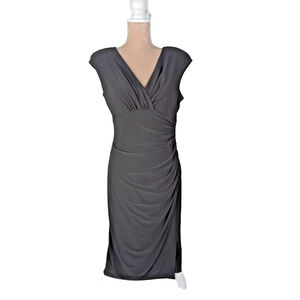Lauren Ralph Lauren Sleeveless Faux Wrap Dress Size 12 Black Empire Waist Ruched